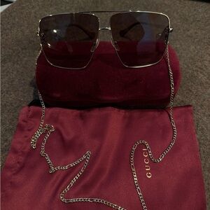 Gucci Silver Frame Sunglasses with Chain